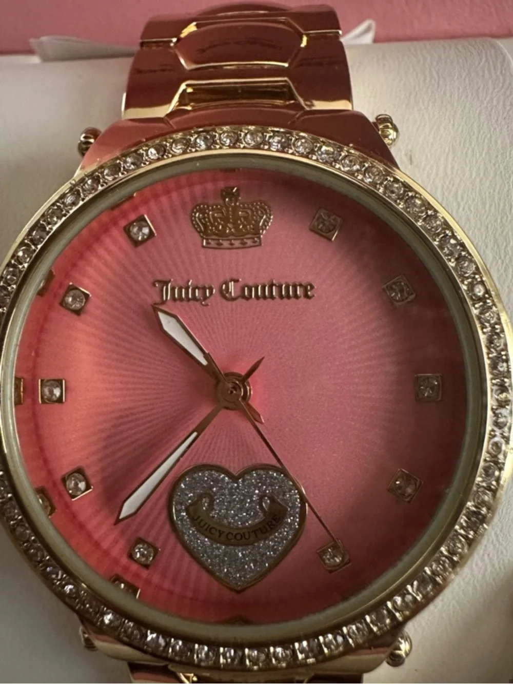 Juicy Couture Women's Pink Dial Gold-Tone Heart Accent Bracelet Watch - Picture 2 of 4